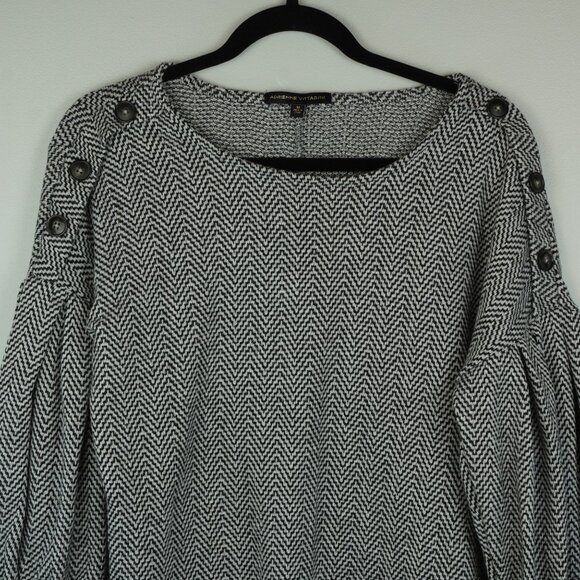 Adrienne Vittadini Women's Blouse Chevron Balloon‎ Sleeve Top Black White Medium - Picture 2 of 7